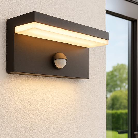 CGC Dallas Black Rectangular Outdoor Wall Light PIR Motion Sensor LED Opal Diffuser 3000k Warm White IP54