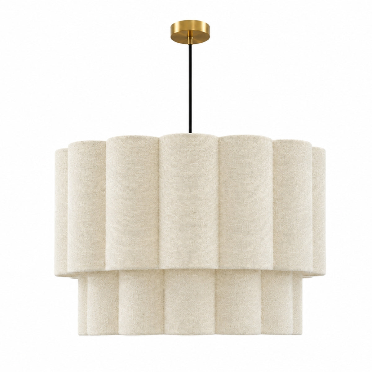 CGC Selina Scalloped Two Tier Cream Fine Linen Drum Lampshade Large 48cm