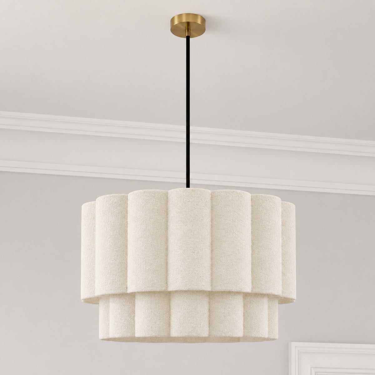 CGC Selina Scalloped Two Tier Cream Fine Linen Drum Lampshade Large 48cm