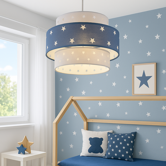 CGC STARLIGHT Grey & Navy Blue Star Two Tier Easy Fit Lamp Shade