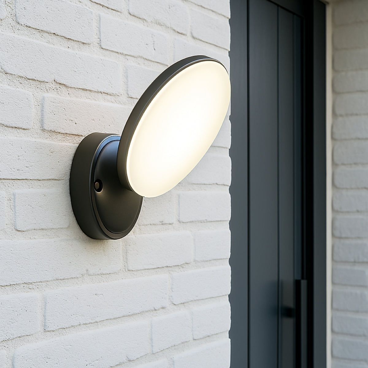 CGC EZRA Slim Round Black LED Outdoor Wall Light 10W 1000lm 4000k Natural White LED