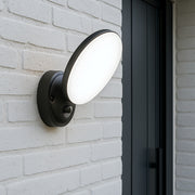 CGC EZRA Slim Round Black LED Outdoor Wall Light with PIR Motion Sensor 10W 1000lm 4000k Natural White LED