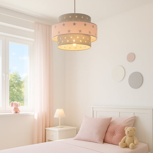 CGC STARLIGHT Grey & Pink Star Two Tier Easy Fit Lamp Shade