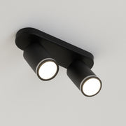 CGC SOLIS Black Double GU10 Ceiling Spotlight with Halo Ring Adjustable Twin Spot Bar