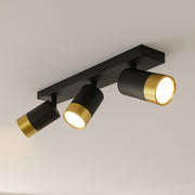 CGC PUZON Black & Gold GU10 Adjustable Triple Three Head GU10 Ceiling Spotlight Bar Light
