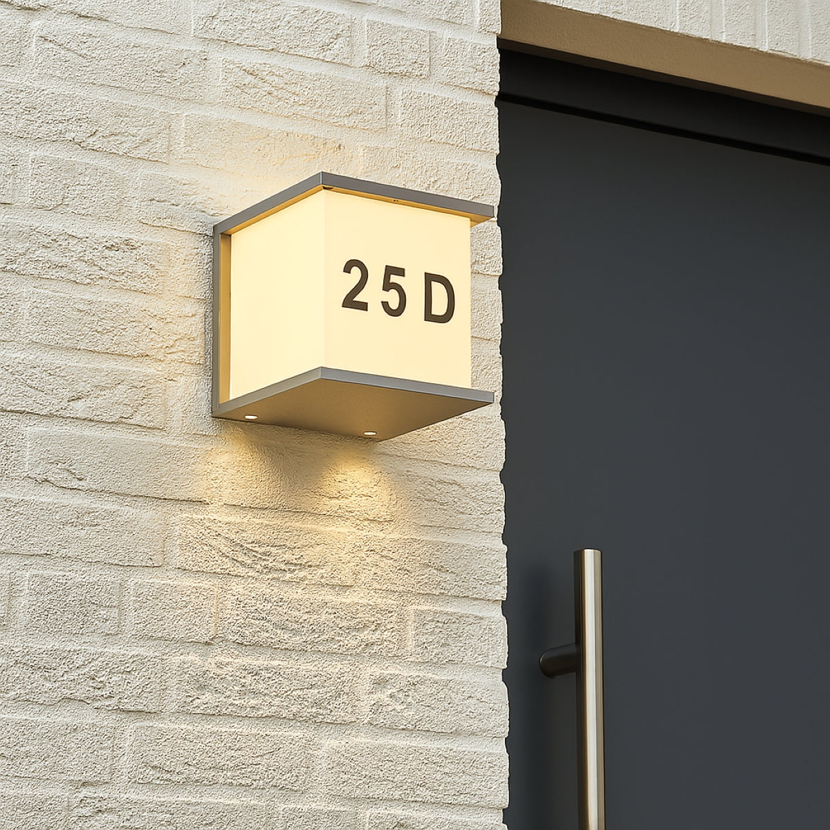 CGC JUNE Grey Outdoor Cube Wall Light With House Number IP54