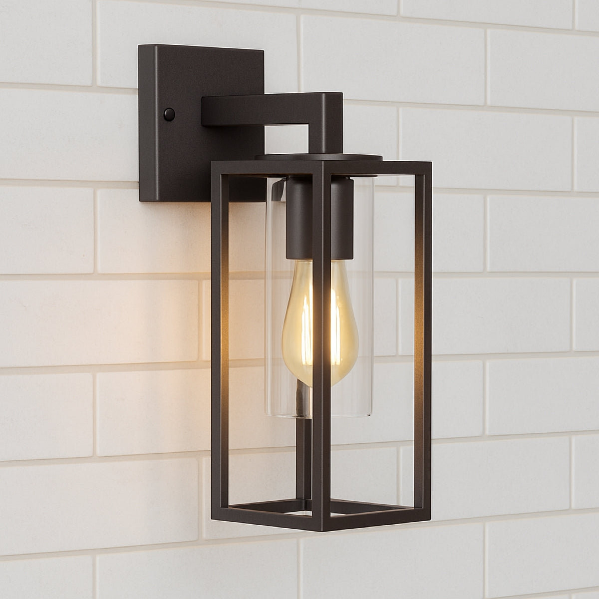 CGC CHLOE Down Black E27 Outdoor Wall Light Lantern Clear Diffuser IP54 Down