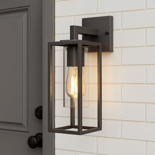 CGC CHLOE Down Black E27 Outdoor Wall Light Lantern Clear Diffuser IP54 Down