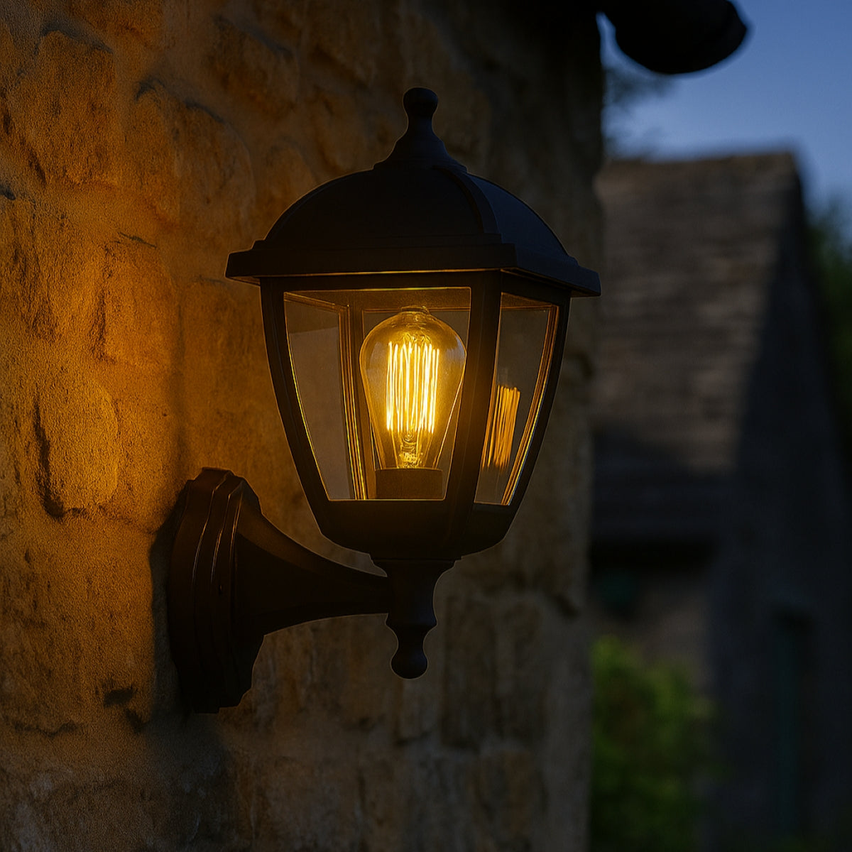 CGC MYRA Large Black Outdoor Wall Lantern Light with Clear Diffuser IP44 Polycarbonate Coastal