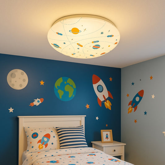 CGC ACEY Large Round Children's Bedroom Ceiling LED Light Space Planet Rocket LED Flush Mount