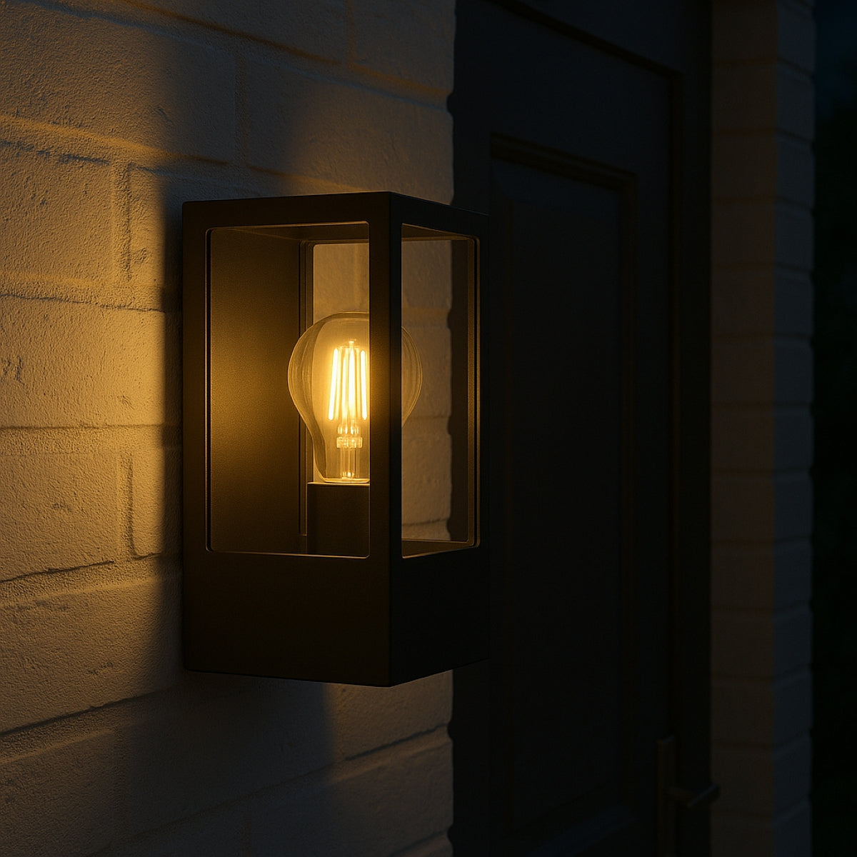 Wall-mounted outdoor light fixture on a brick wall