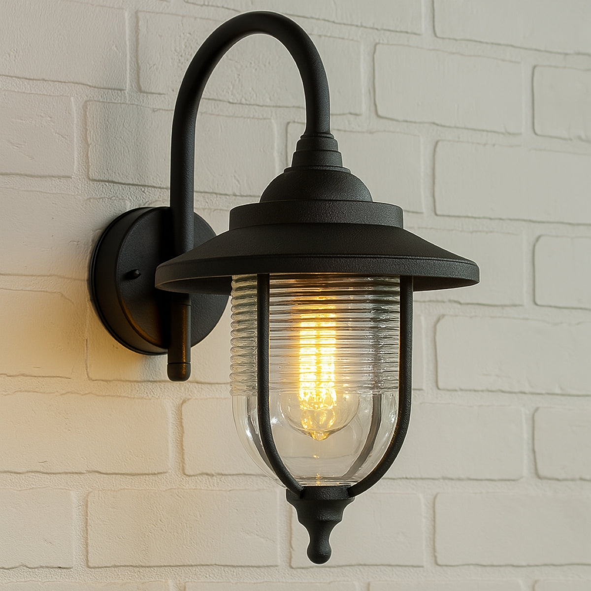 CGC JEMIMA Black Fisherman Hooked Outdoor Wall Lantern Light