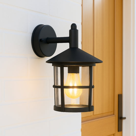 CGC OLIVIA Large Black Traditional Outdoor Wall Lantern Clear Glass Diffuser