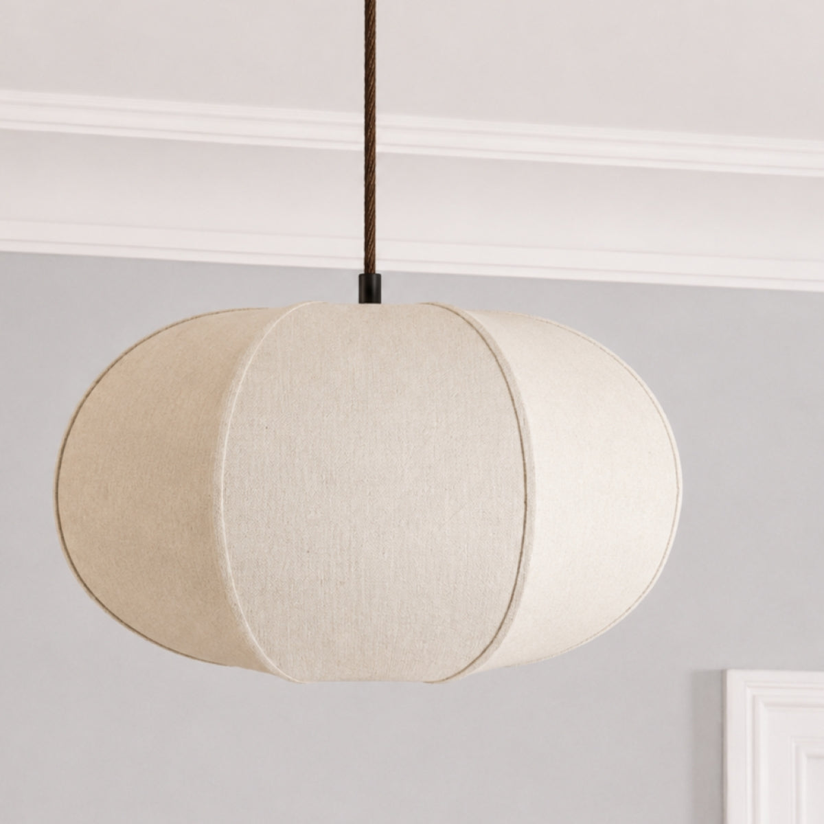 CGC LIBBY Large Oatmeal Rounded Stretch Linen Fabric Lampshade