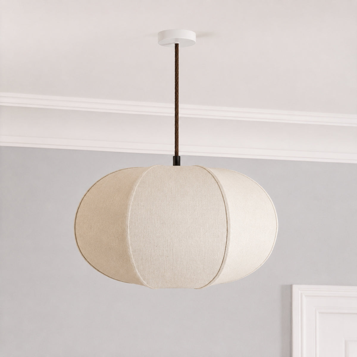 CGC LIBBY Large Oatmeal Rounded Stretch Linen Fabric Lampshade