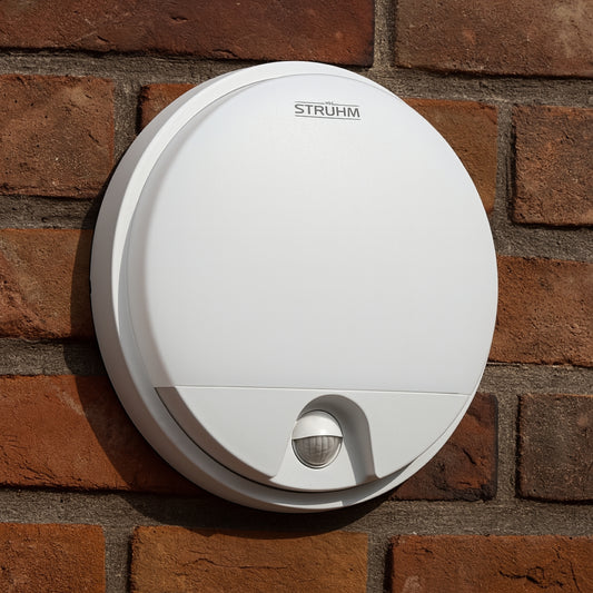 CGC LEAH White Opal Round Outdoor Bulkhead Wall Light 15W PIR Motion Sensor