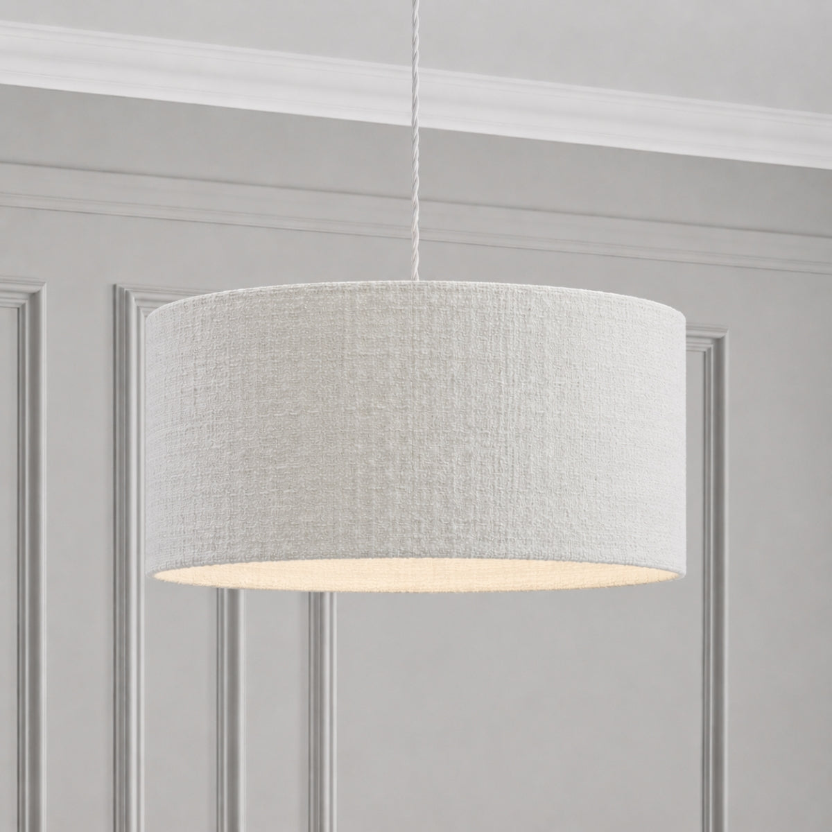 CGC Messina White Luxury Detailed Cotton 45cm Large Drum Lampshade