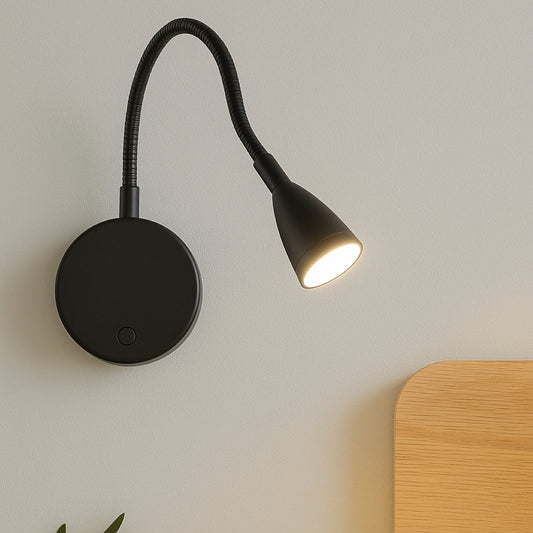 CGC MATILDA Black Adjustable Flexible Neck LED Rechargeable Magnetic USB Reading Bedside Wall Light