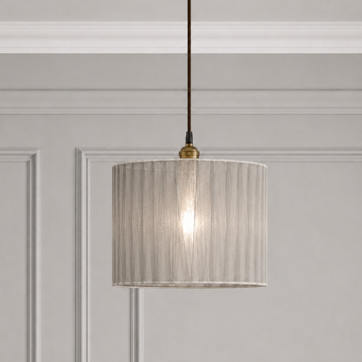 CGC Sylvie Silk Pleated Grey Round Drum Lamp Shade