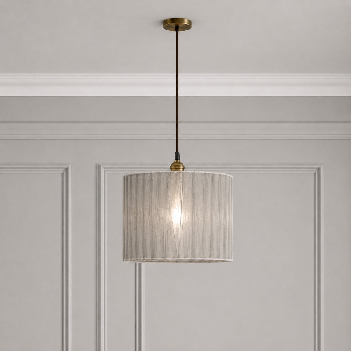 CGC Sylvie Silk Pleated Grey Round Drum Lamp Shade
