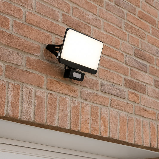 CGC PARRY 15W LED PIR Motion Sensor Floodlight Black Body with Full Front White Opal Diffuser 1300lm 4000k