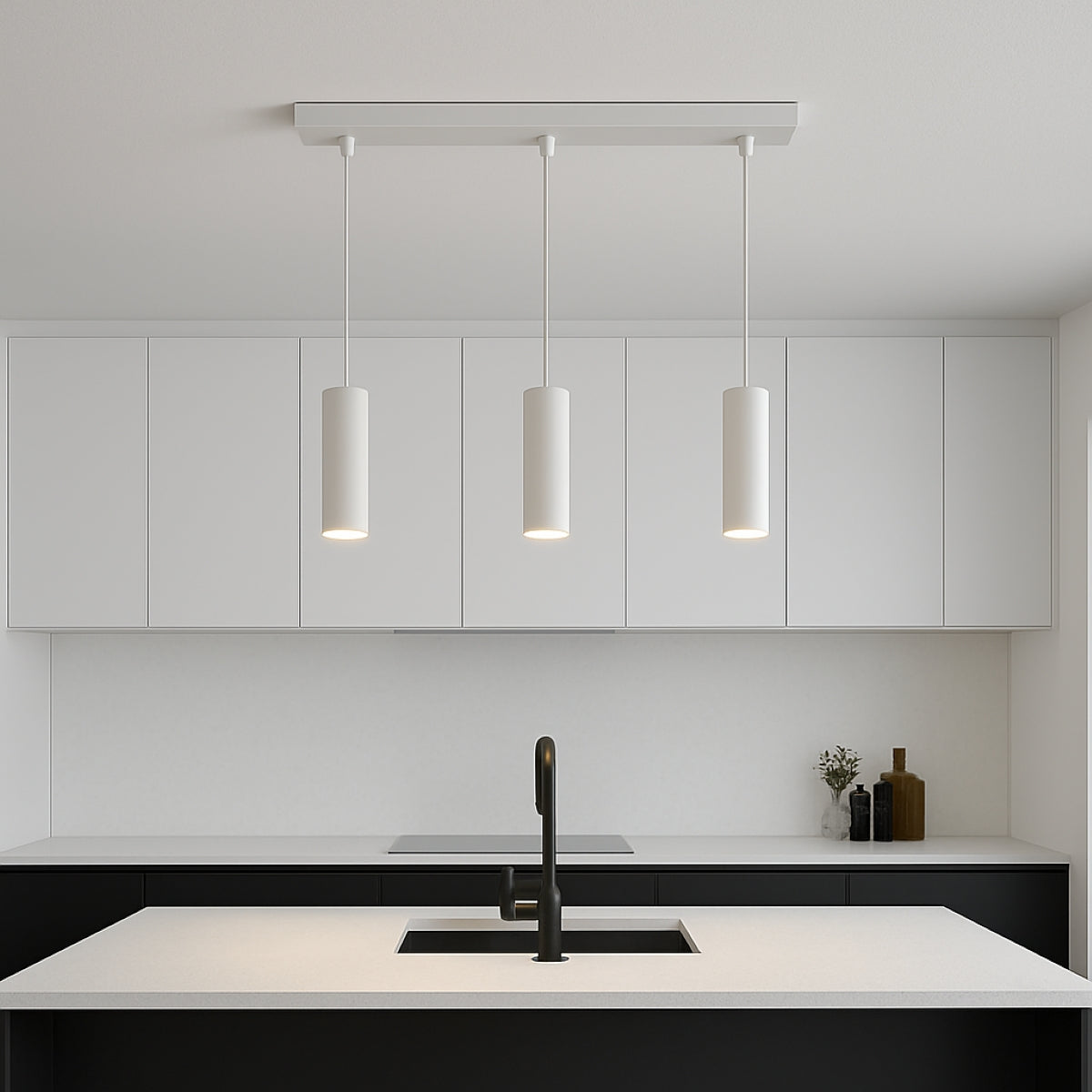 CGC CHRISTINE White Triple Suspended Slim Cylinder Ceiling Light