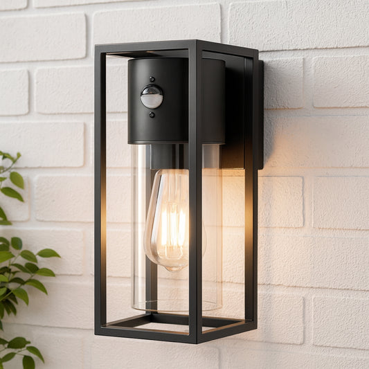 CGC ZOEY PIR Anthracite Dark Grey E27 Outdoor Wall Light Clear Diffuser IP54