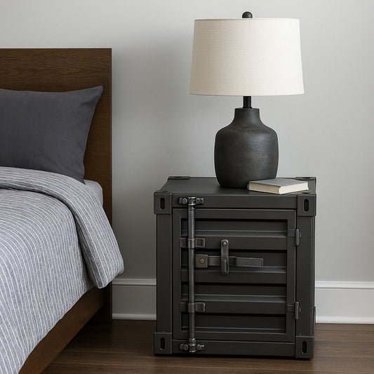 Retro Industrial Style Mini Shipping Container Side Table With Lockable Handle