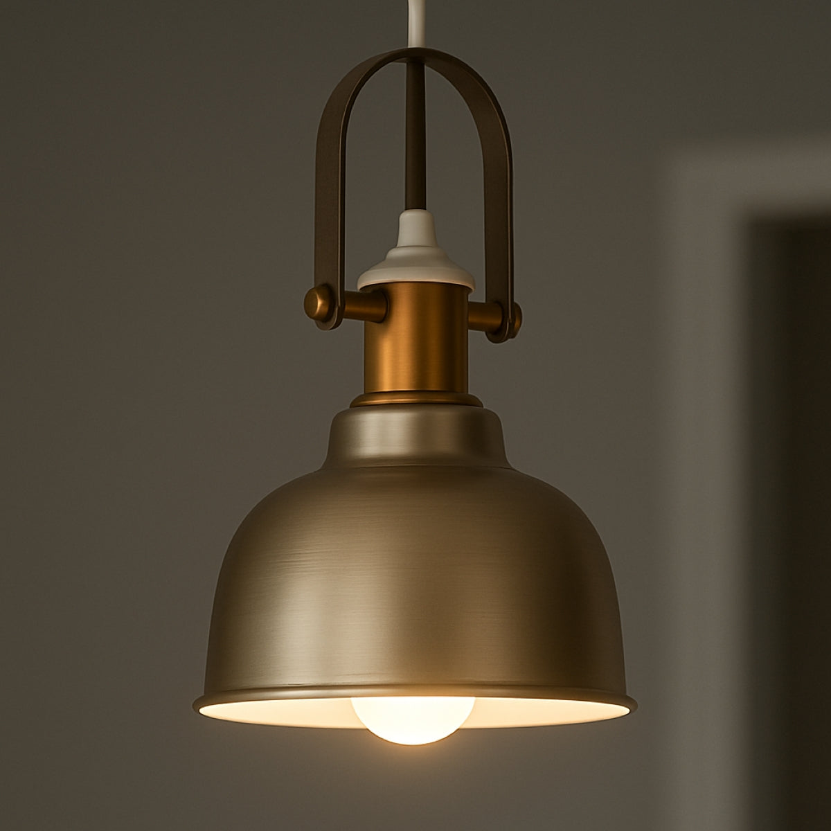 CGC GEORGIE Industrial Metal Pendant Light Champagne & White inner with Brass Fitting