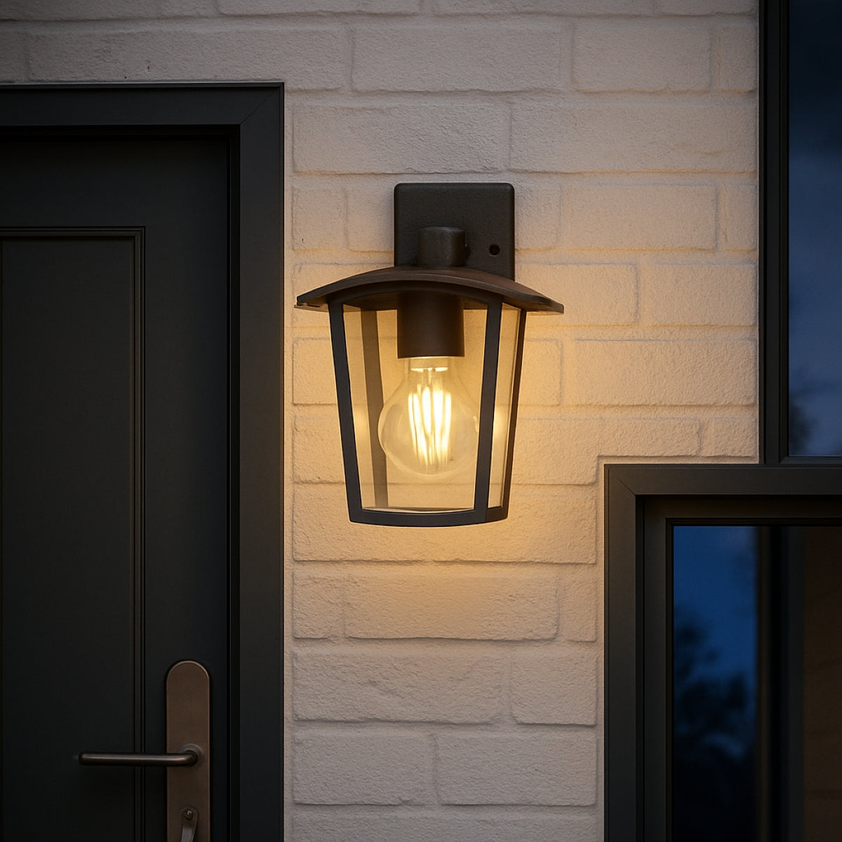 CGC ALLY Black E27 Outdoor Wall Light Lantern Clear Diffuser IP44 Down