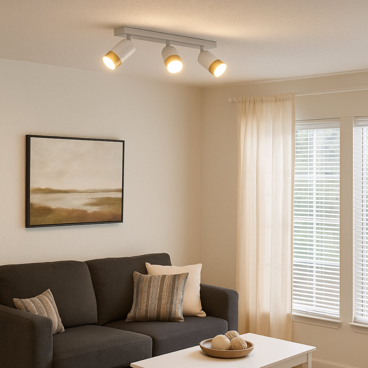 CGC PUZON White & Gold GU10 Adjustable Triple Three Head GU10 Ceiling Spotlight Bar Light