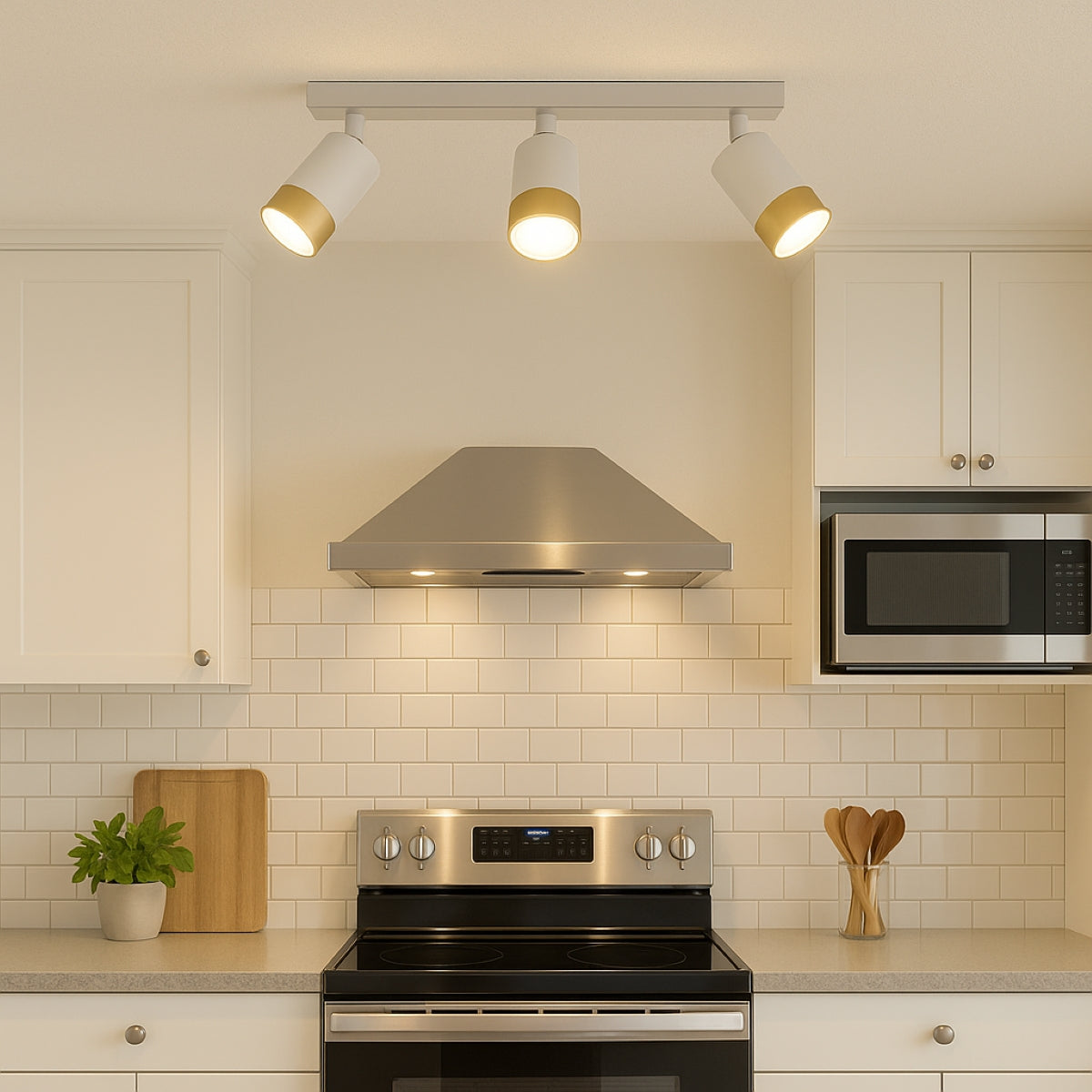 CGC PUZON White & Gold GU10 Adjustable Triple Three Head GU10 Ceiling Spotlight Bar Light