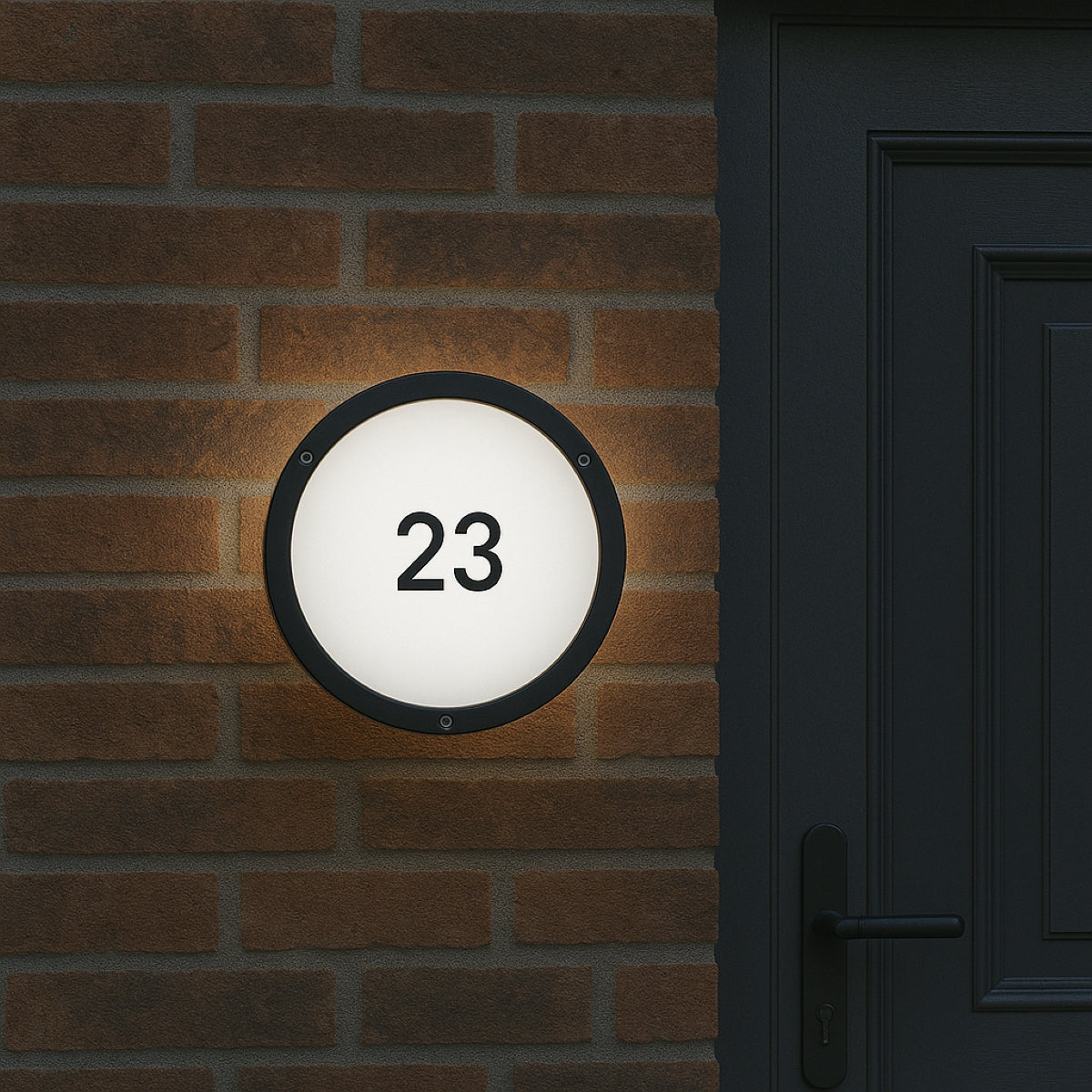 CGC STAX Round Black LED Outdoor Wall Light Bulkhead with House Number Pack