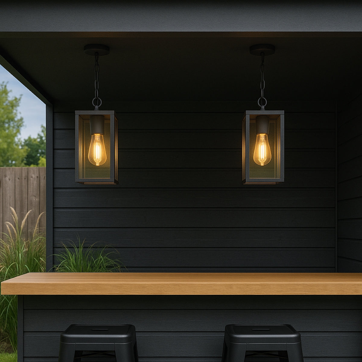 CGC SIENNA Black Hanging Outdoor Porch Lantern Ceiling Light