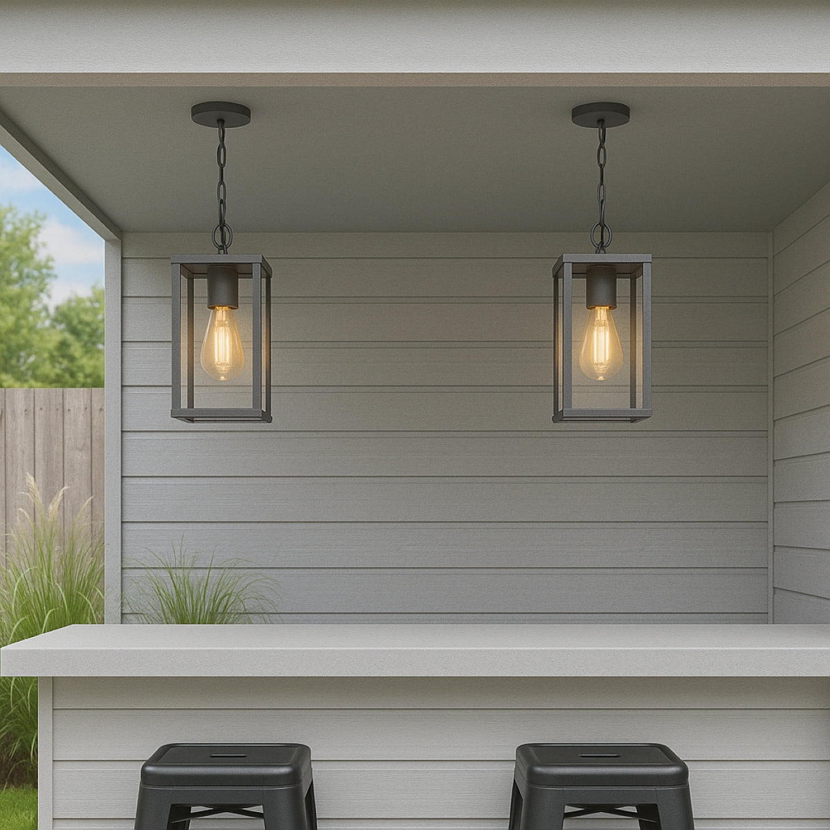 CGC SIENNA Black Hanging Outdoor Porch Lantern Ceiling Light