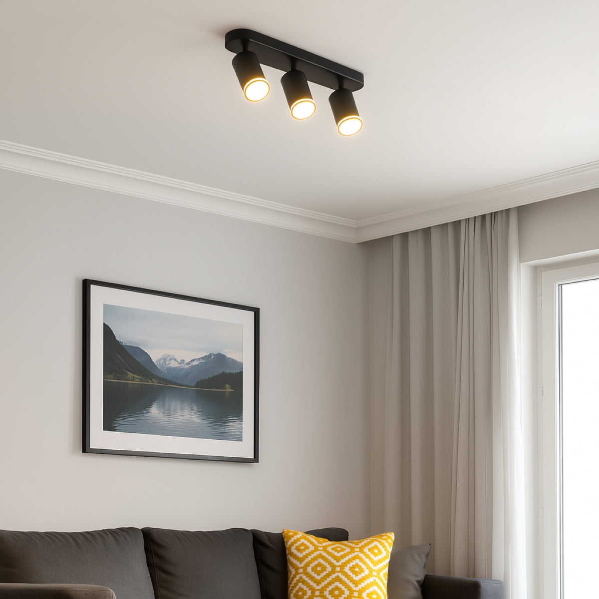 CGC SOLIS Black Triple GU10 Ceiling Spotlight with Halo Ring Adjustable Spot Bar