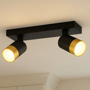 Black and gold ceiling light fixture on a neutral background
