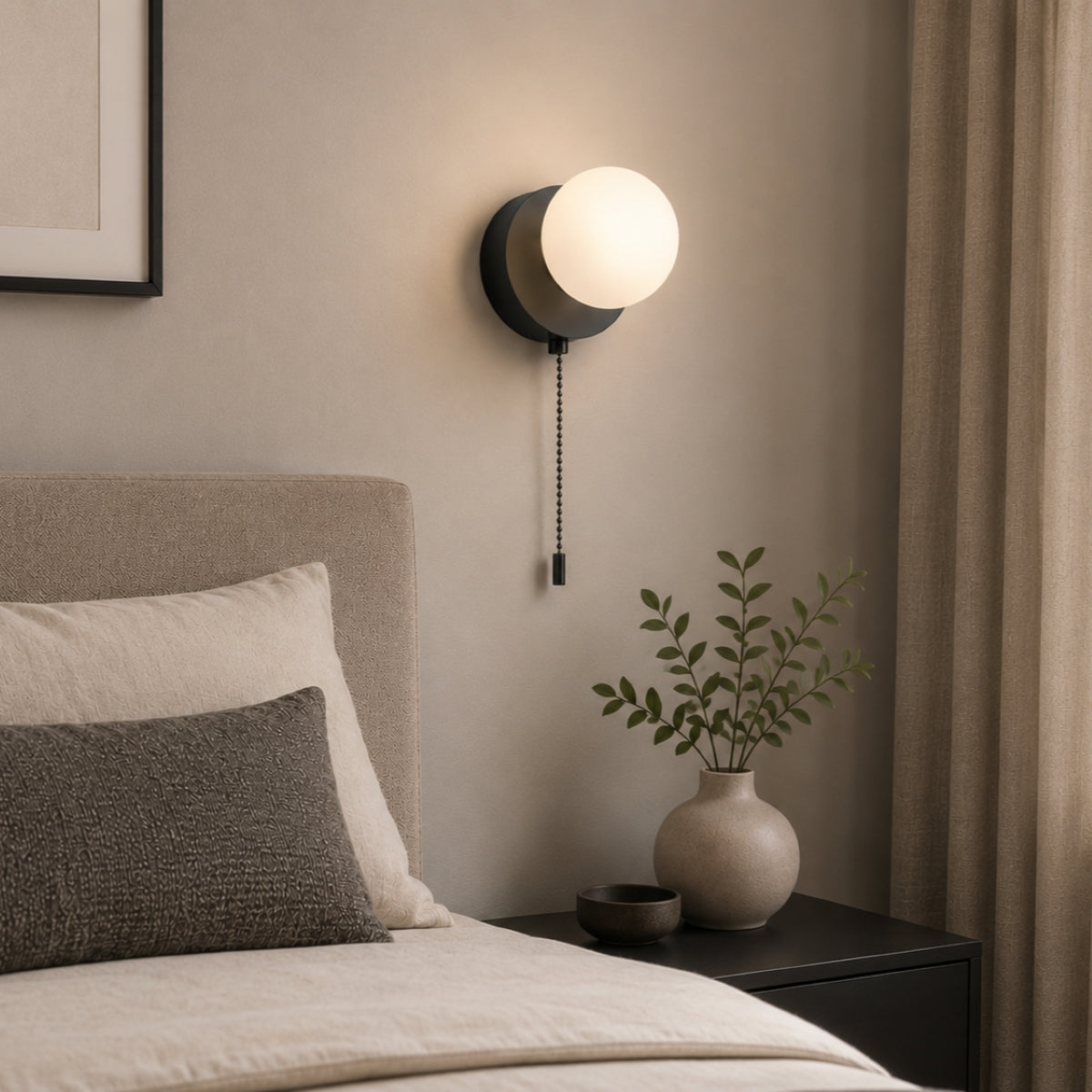 CGC MACIE Black & White Opal Globe LED Rechargeable Magnetic USB Reading Bedside Wall Light Pull Cord Switch