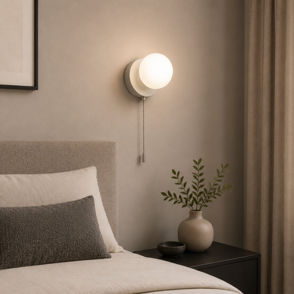 CGC MACIE White & White Opal Globe LED Rechargeable Magnetic USB Reading Bedside Wall Light Pull Cord Switch