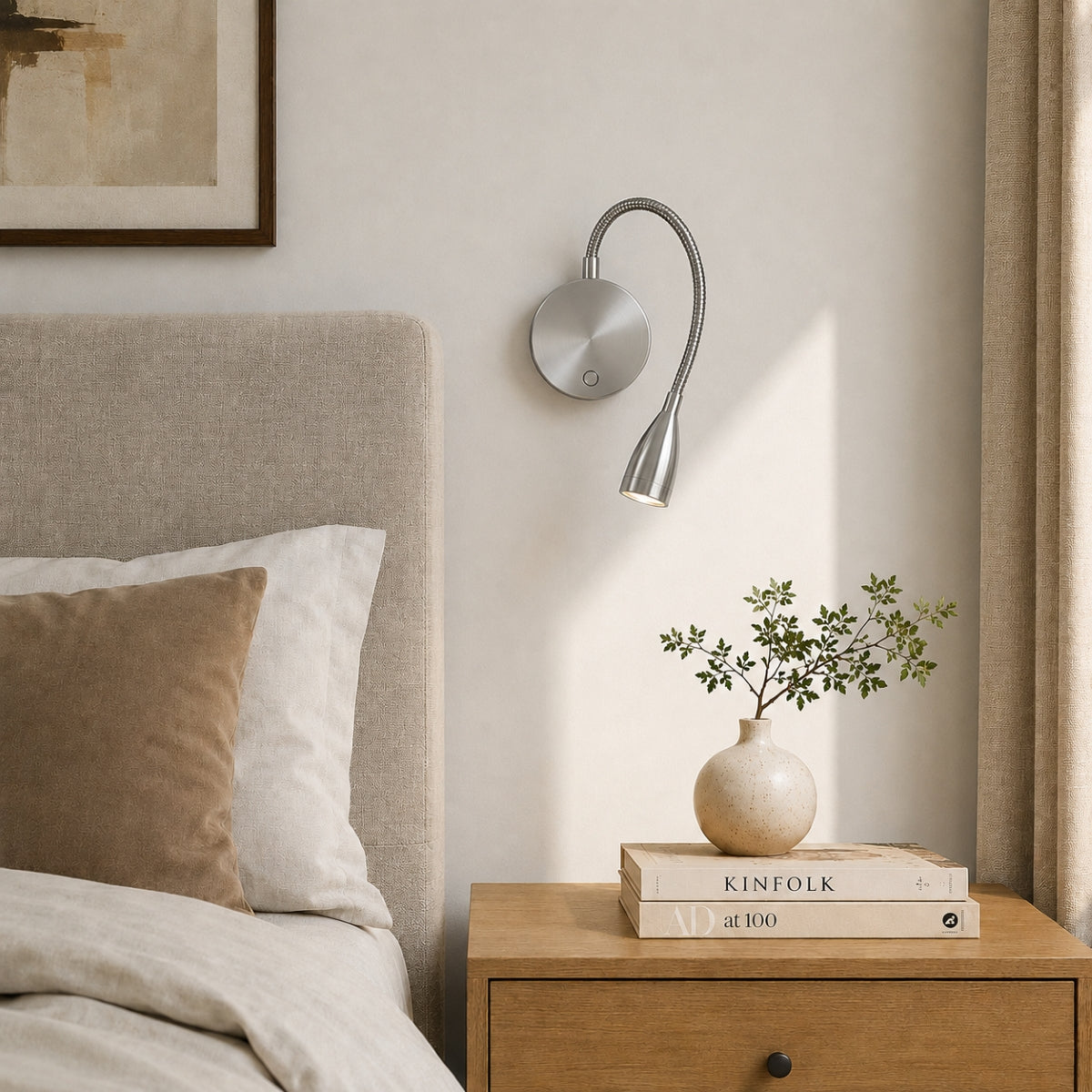 CGC MATILDA Satin Nickel Adjustable Flexible Neck LED Rechargeable Magnetic USB Reading Bedside Wall Light