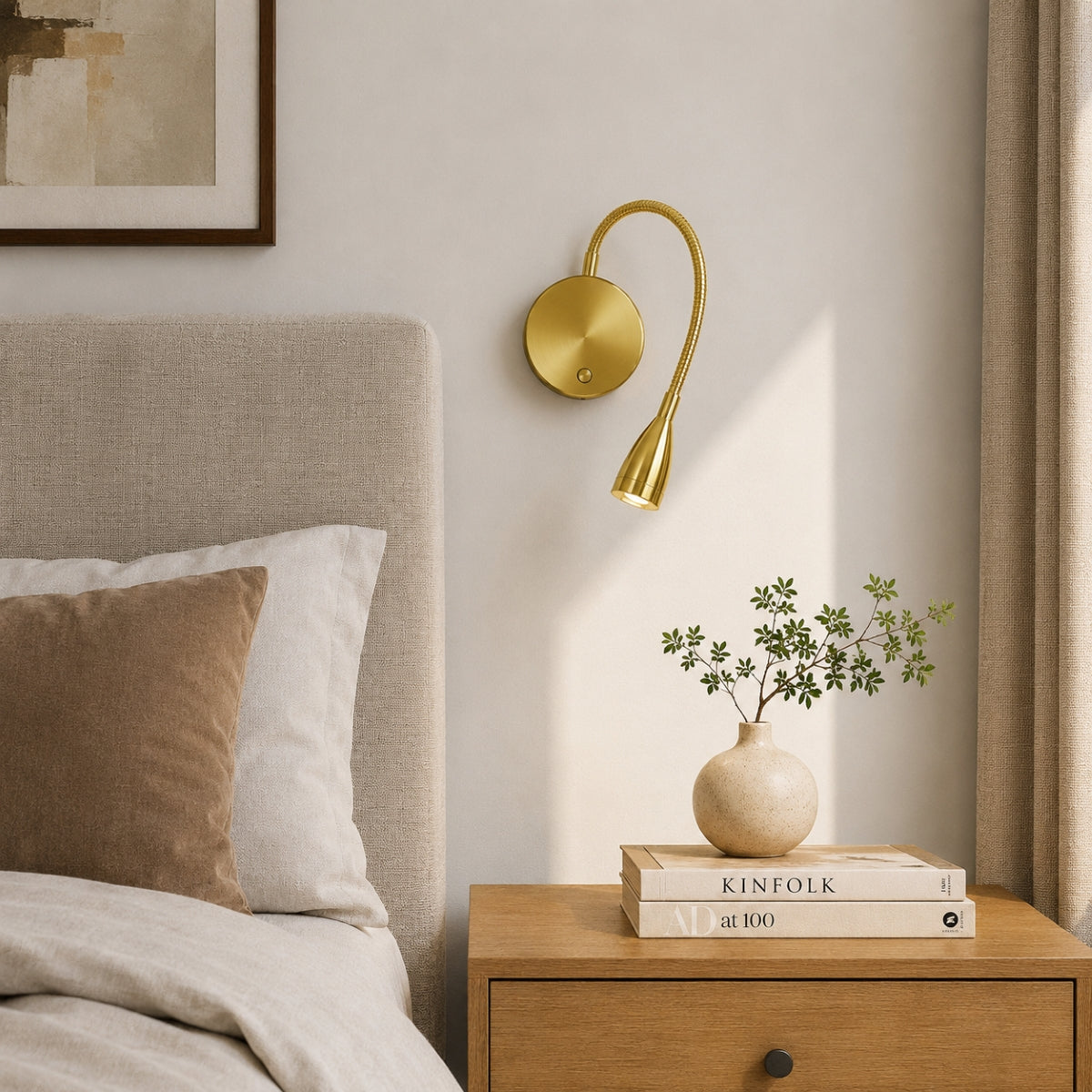 CGC MATILDA Satin Gold Adjustable Flexible Neck LED Rechargeable Magnetic USB Reading Bedside Wall Light