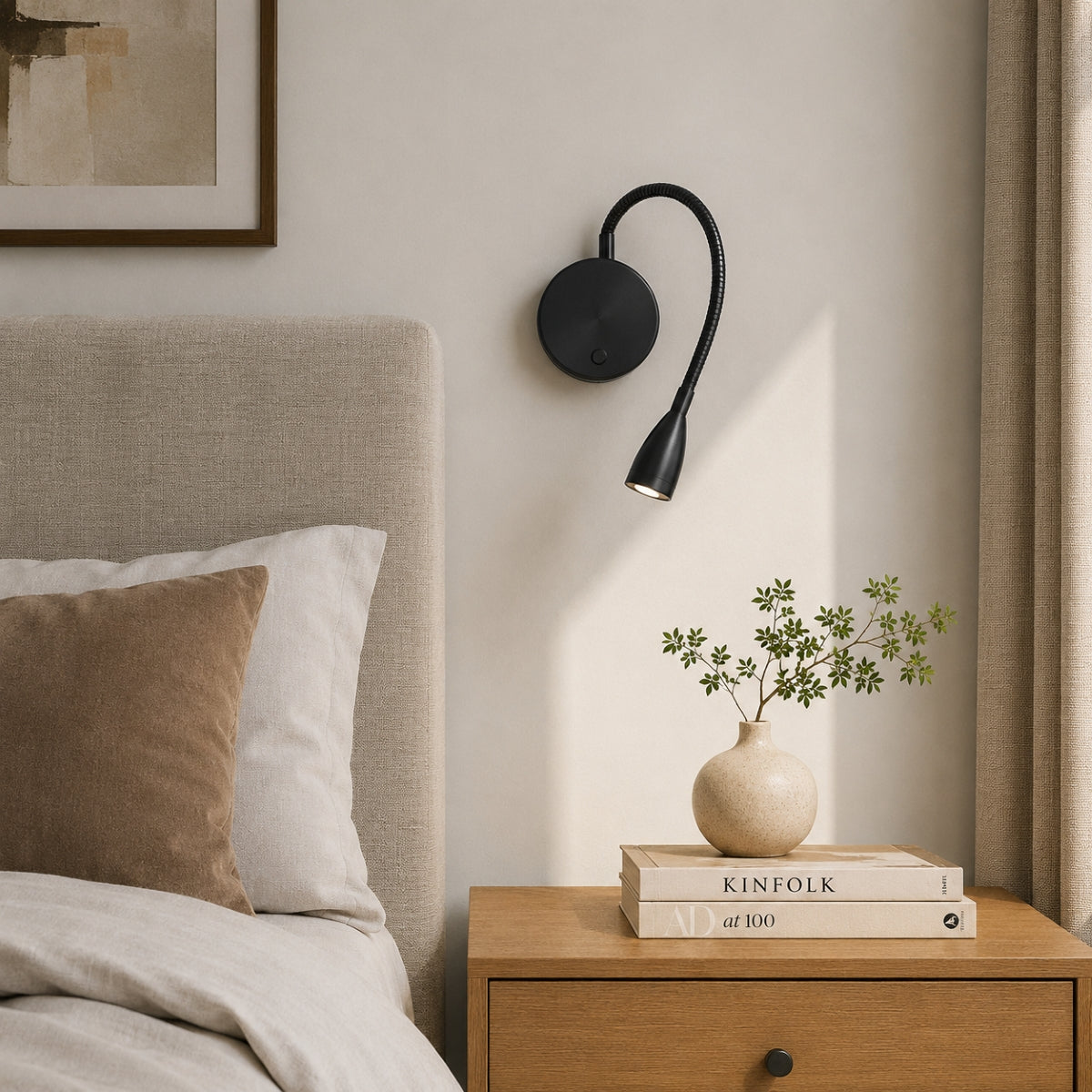 CGC MATILDA Black Adjustable Flexible Neck LED Rechargeable Magnetic USB Reading Bedside Wall Light