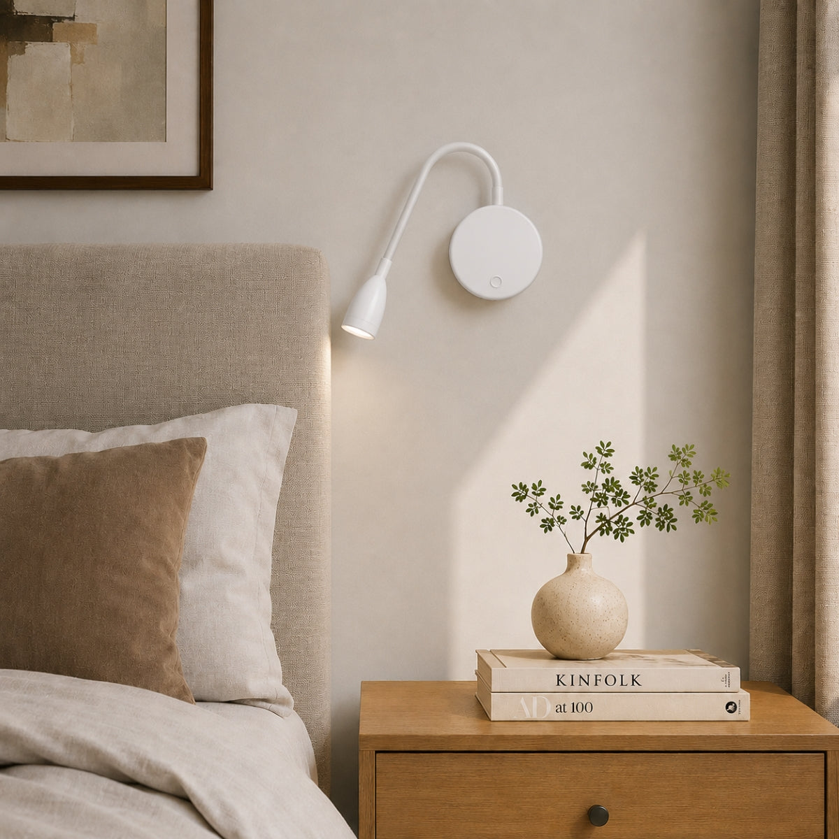 CGC MATILDA White Adjustable Flexible Neck LED Rechargeable Magnetic USB Reading Bedside Wall Light