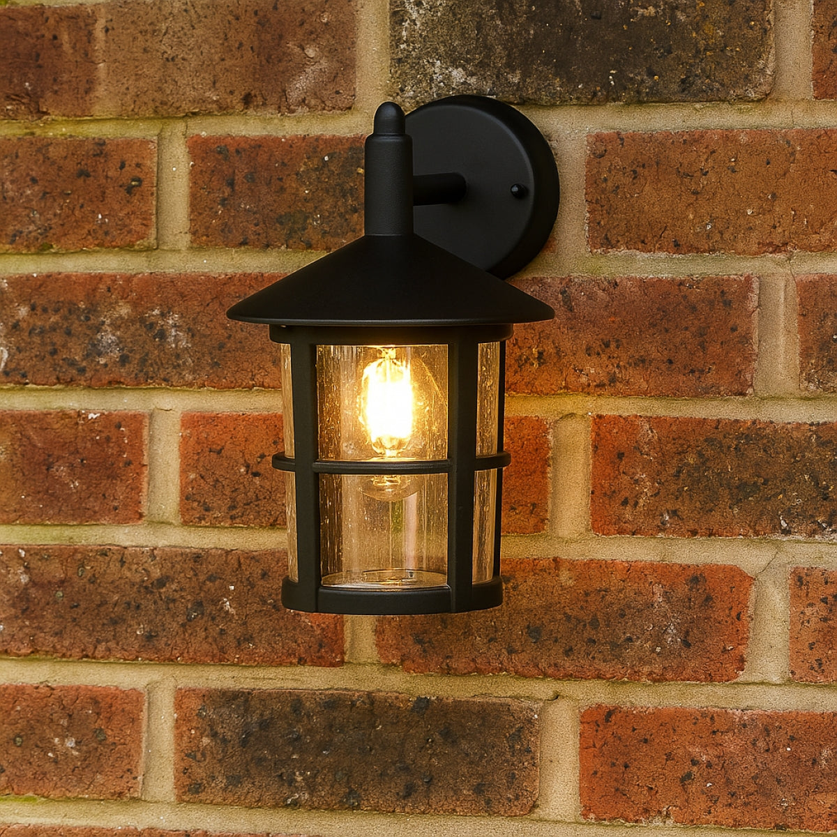 CGC OLIVIA Large Black Traditional Outdoor Wall Lantern Clear Glass Diffuser