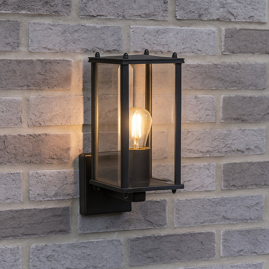 CGC MARIN Black Outdoor Wall Lantern Clear Bevelled Glass Diffuser Up IP44