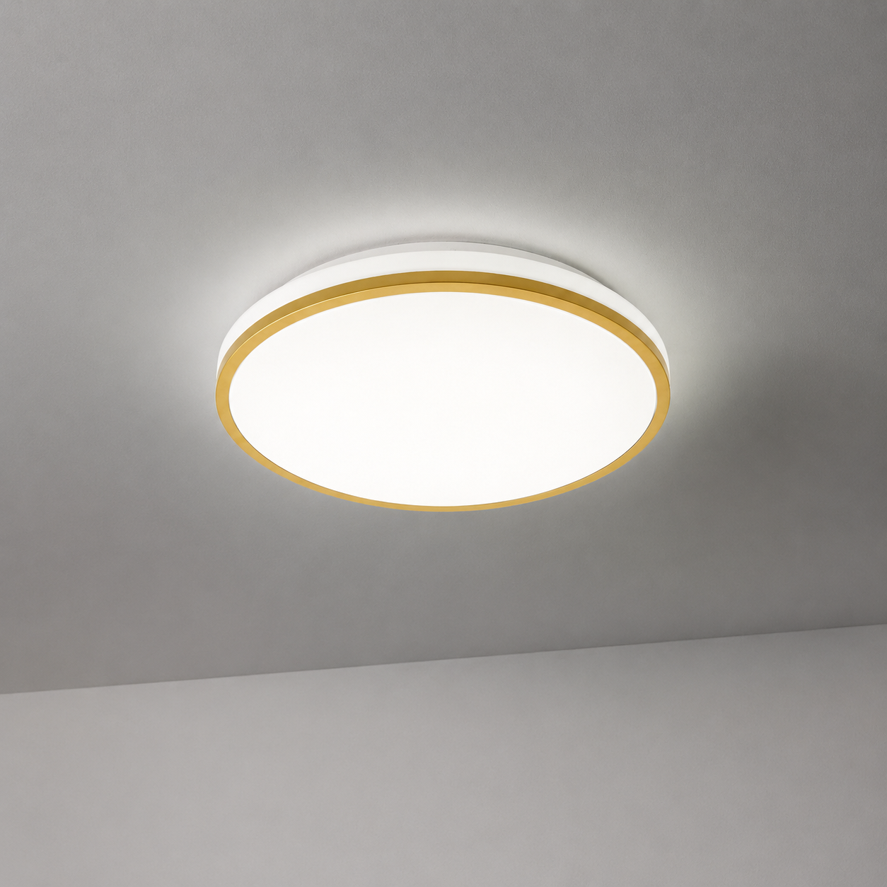 CGC TULA Gold Trim LED Surface Mount Ceiling Light Bulkhead IP44 White Opal 4000k