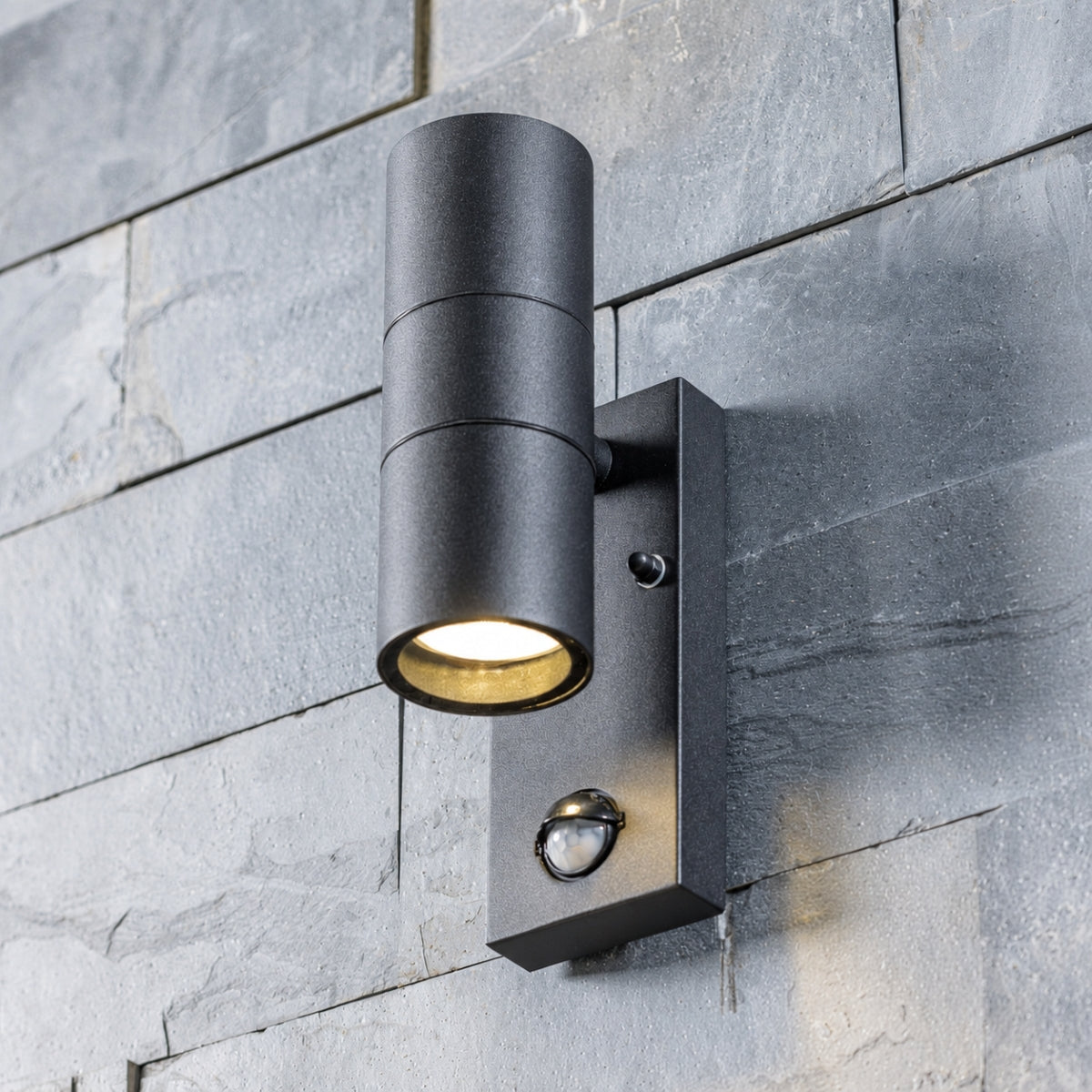 CGC LEON Black Stainless Steel GU10 Up and Down Outdoor Wall Light IP44 with PIR Motion Sensor