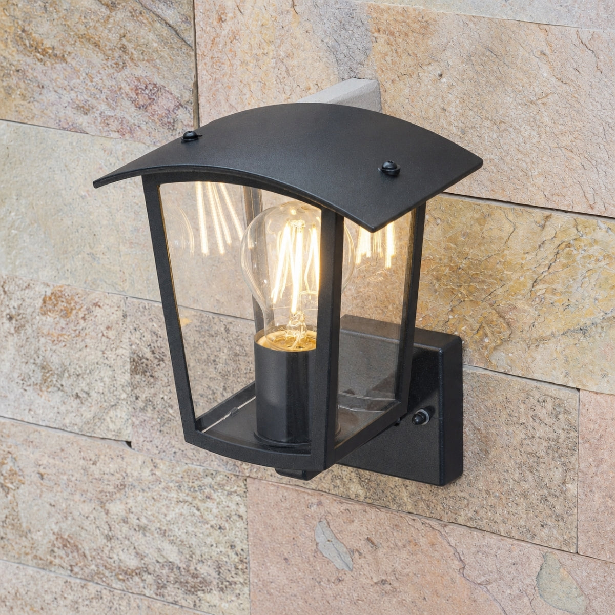 CGC ALLY Black E27 Outdoor Wall Light Lantern Clear Diffuser IP44 Up