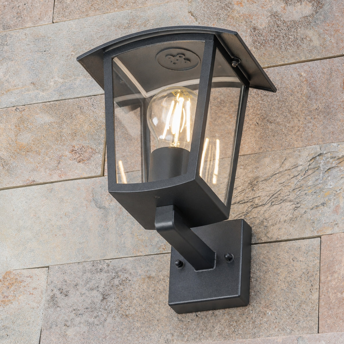 CGC ALLY Black E27 Outdoor Wall Light Lantern Clear Diffuser IP44 Up