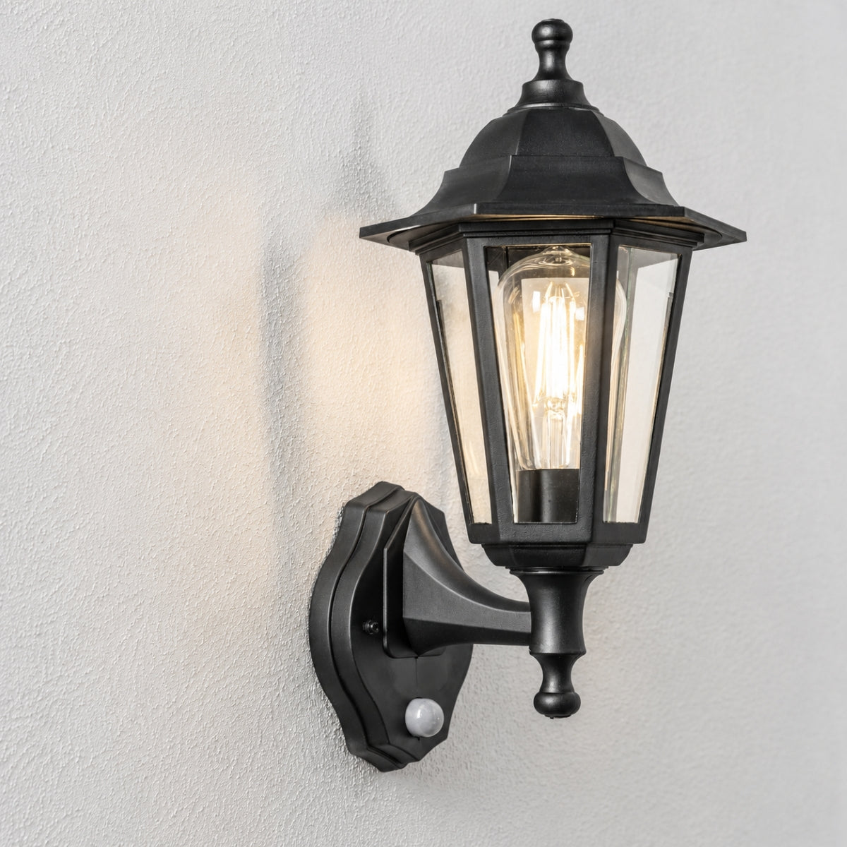 CGC YASMIN Black Outdoor Traditional Lantern Style Wall Light With Motion Sensor